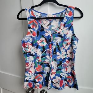 J. Crew Linen Blend Tropical Print Blouse, Size 6